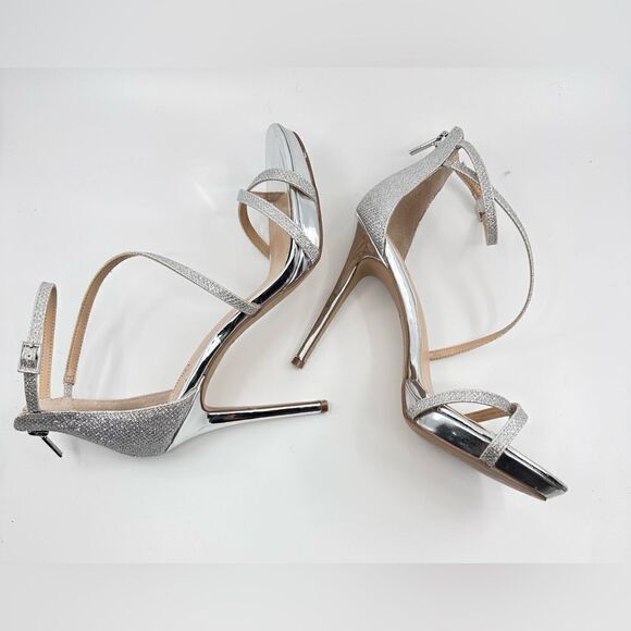 Jewel by BADGLEY MISCHKA Jolene Metallic Silver Embellished High Heel Sandals - Picture 3 of 12